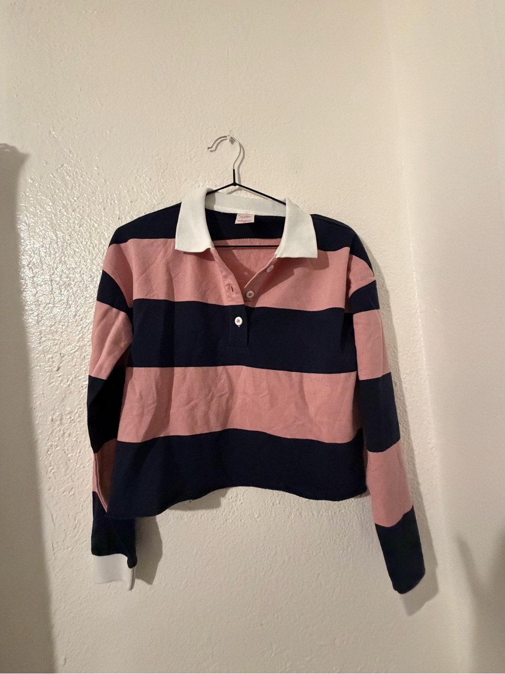 Striped Collared Long-Sleeve Sweater - Pink & Navy